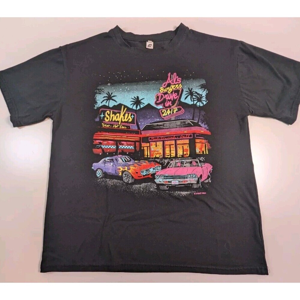 AL’S BURGERS DRIVE IN VINTAGE 1984 JOHN GALT Men’s Black Tee Shirt sz Med